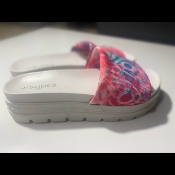 J Slides Blue Pink Tie Dye Brit Stretch Chunky Platform Slip On Sandals NWOT 8.5 - Picture 12 of 16